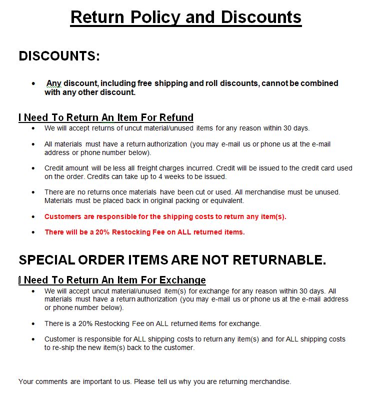 Return Policy and Discounts